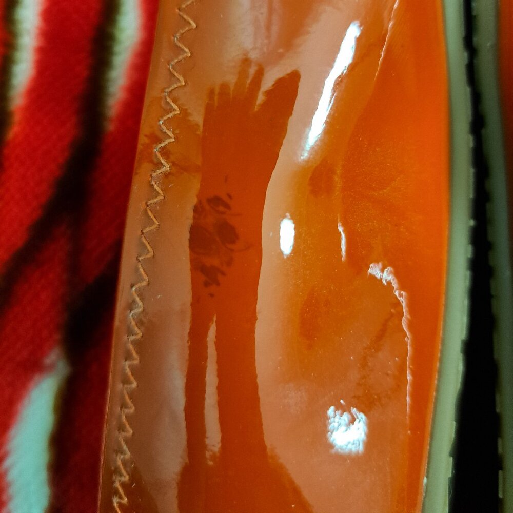 %Tory Burch Gold 'reva' Ballet Flat Orange Patent Leather Shoe Size 8.5M / D3 - Picture 11 of 11